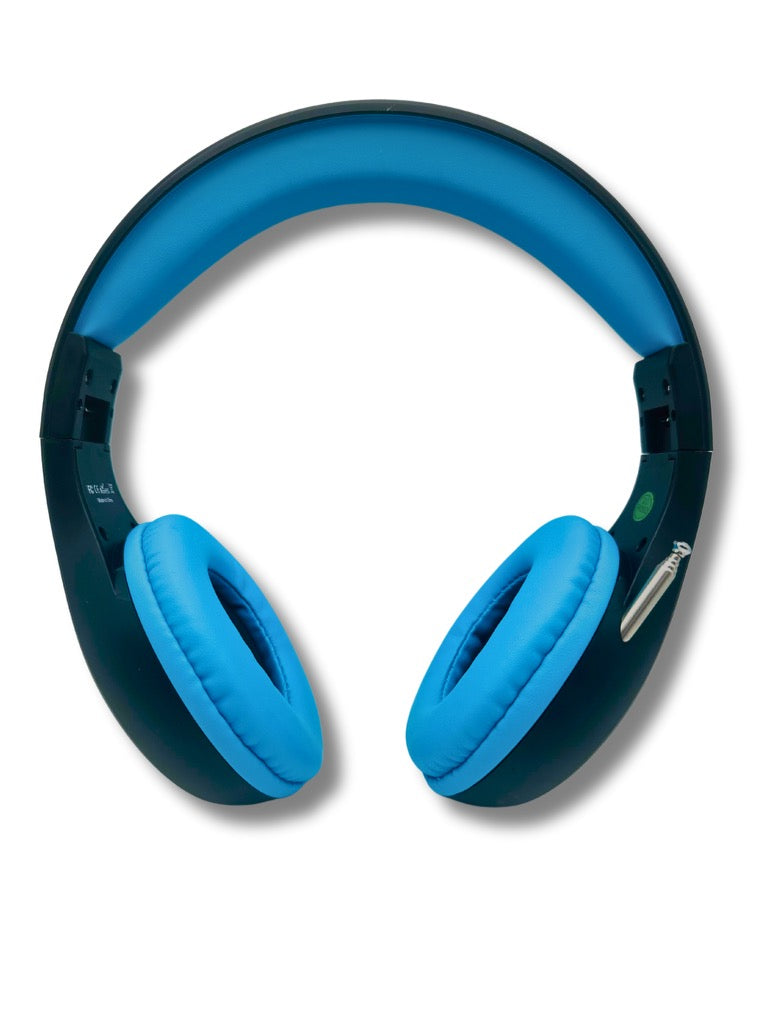 Things Audio black and blue over-ear FM radio headphones front view