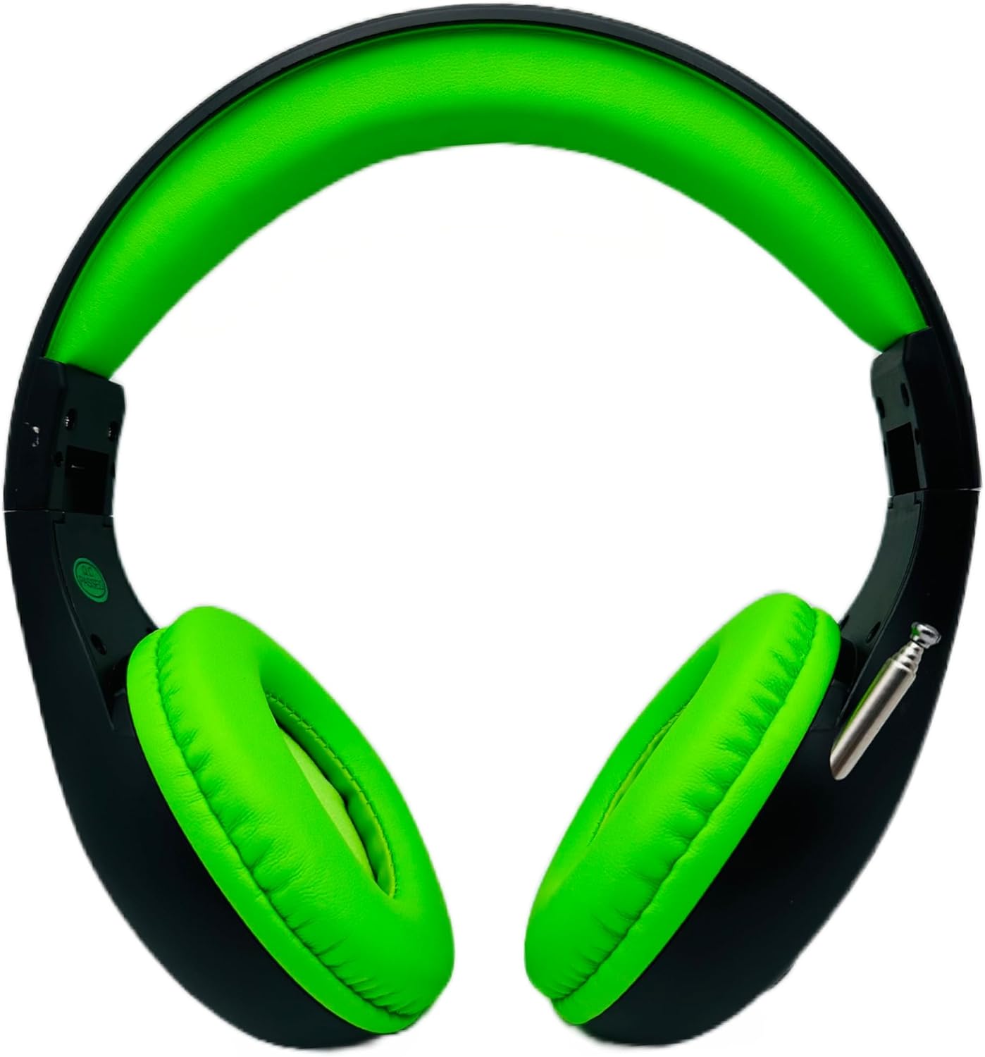 Things Audio black and lime green over-ear FM radio headphones front view