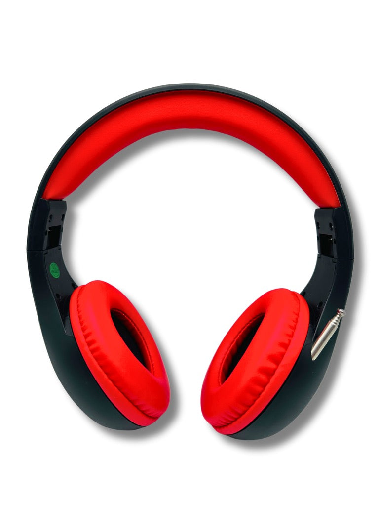 Things Audio black and red over-ear FM radio headphones front view