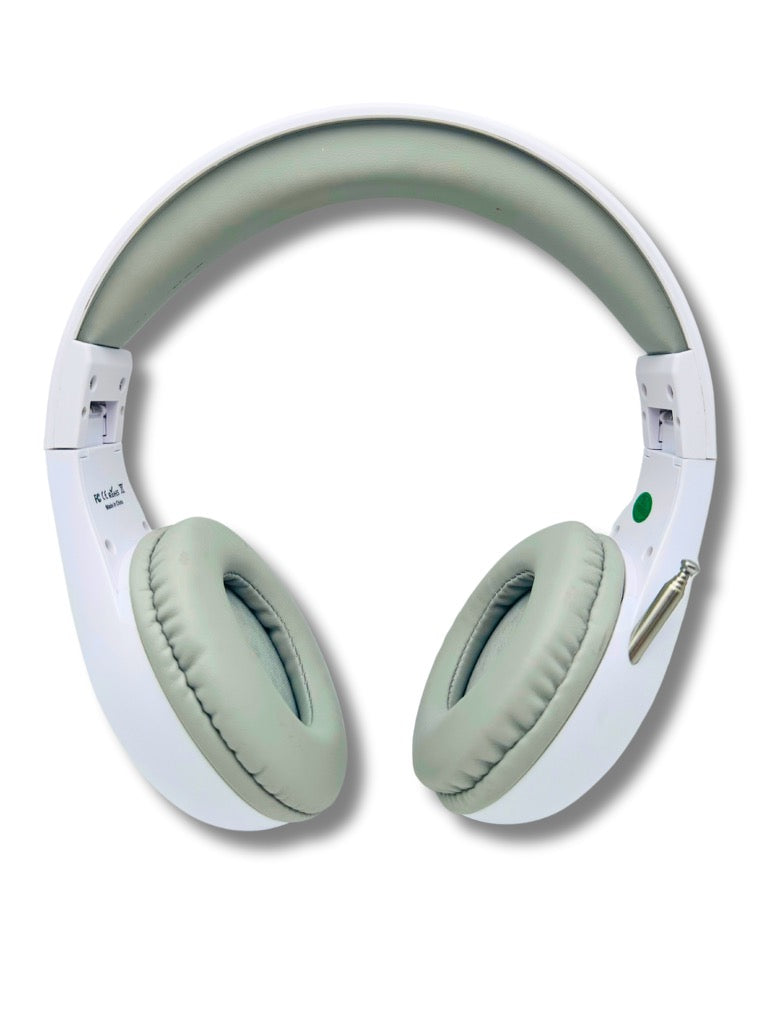 Things Audio white and gray over-ear FM radio headphones front view