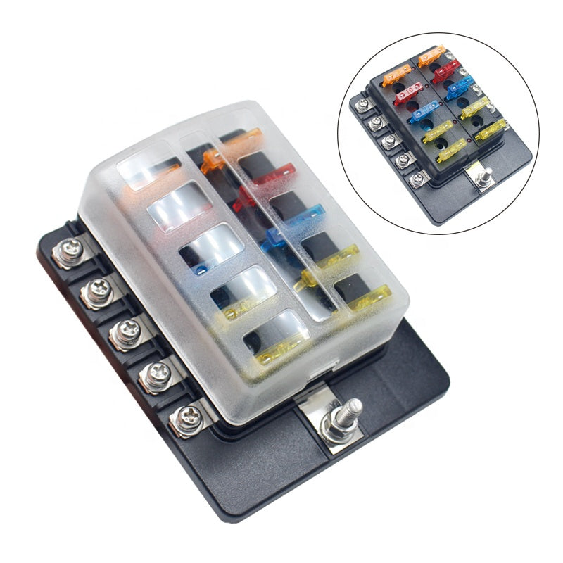 10-Way Fuse Box Blade Fuse Blocks with LED Warning Indicator for Car Boat Marine