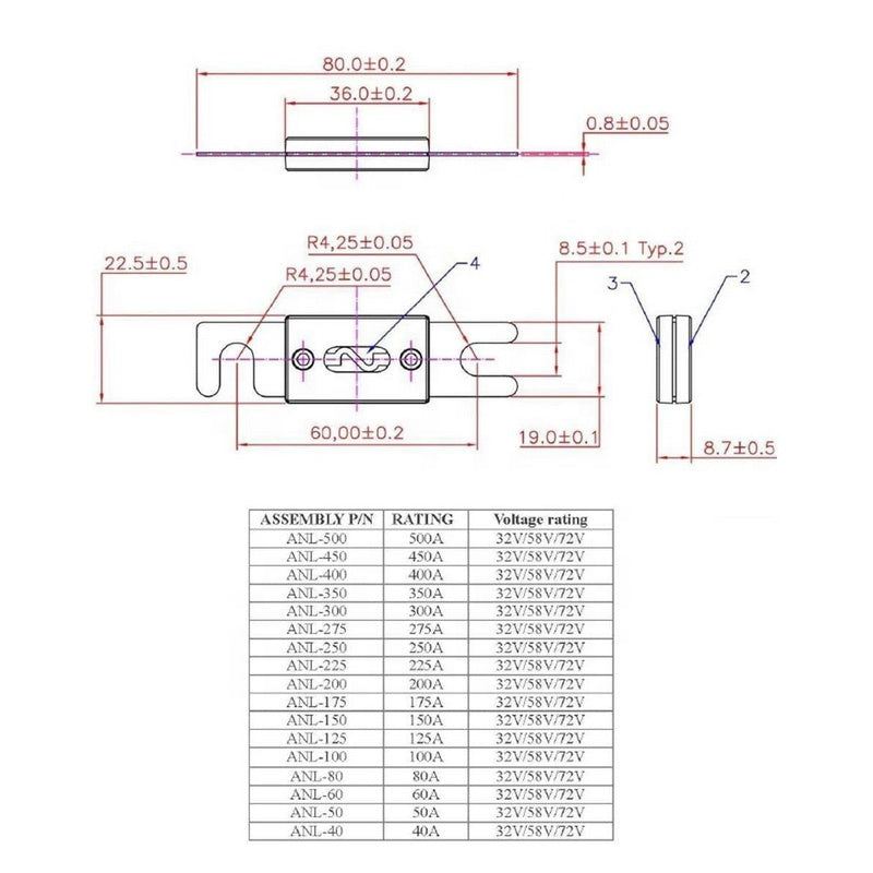 100A/150A inline ANL Fuse Holder Car Boat Fuse Block Electrical Equipment Bolt-on 80A Fuses Terminal Motor Case Fuse