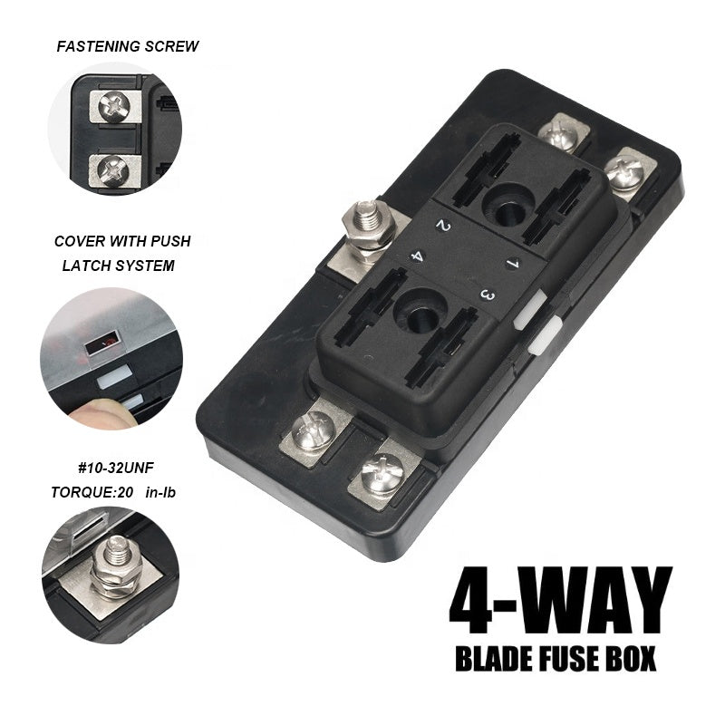 100 Amp 4Way Blade Fuse Box for Automotive ATC/ATO Blade Fuses LED Indicator Protection Cover 10-30V DC 12V Auto, Marine