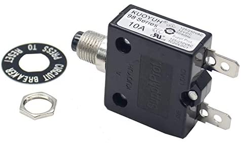 KUOYUH 10 Amp 98 Series Quick Connect Terminals Push-To-Reset Thermal Circuit Breaker