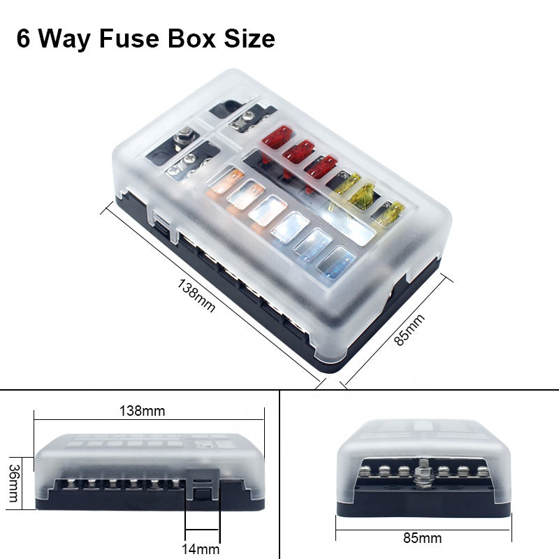 12-Way Blade Fuse Block 12 Volt Fuse Box 12 Circuits with Negative Bus bolt Terminal Block with LED Indicator