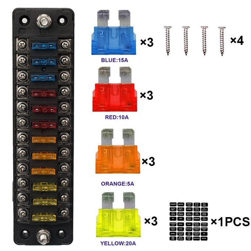 12-Way Hyflex Protection Circuit Blade Fuses Car Fuse Box Holder Block