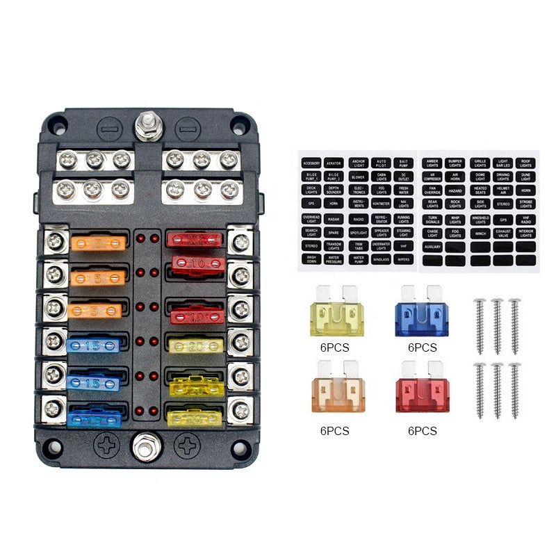 12-Way Protection Circuit Blade Fuses Car Fuse Box Holder Block With Negative Bus Touchntuff Protection Automotive fuse