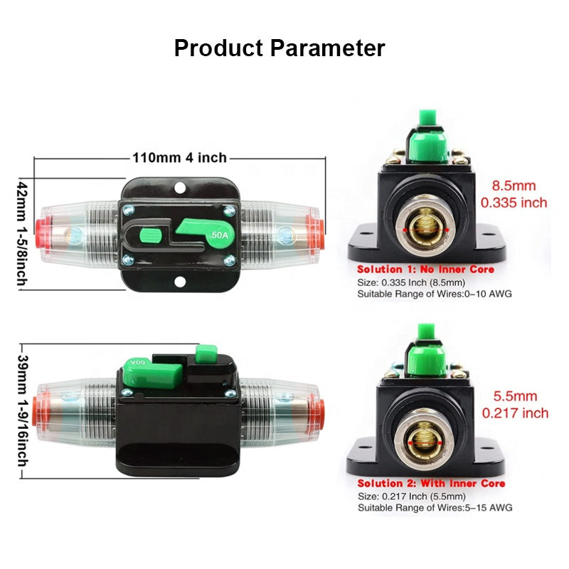 12V-36V DC 20A 30A 40A 50A 60A Car Truck Audio modification Stereo Amplifier Circuit Breaker Automatic Reset Fuse Holder Switch