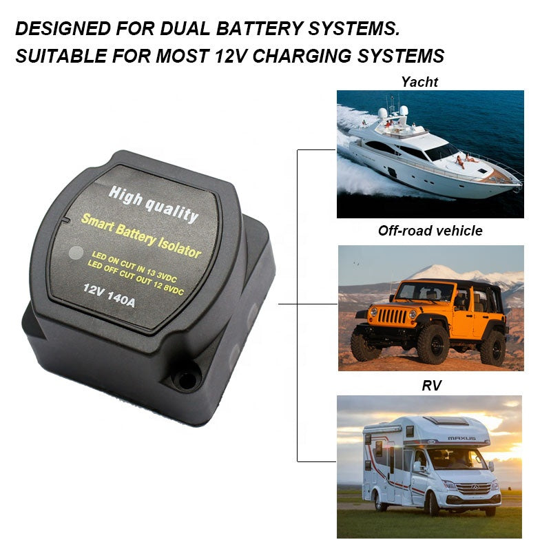 12V 140Amp Smart Waterproof Dual Battery Isolator for ATV UTV 4WD Rzr RV Car Watercraft Marine Boat Truck