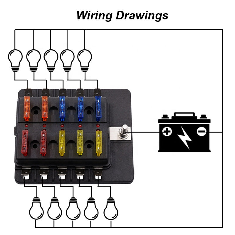 12V 24V 10 Way Blade Fuse Box Holder with LED Warning Light Kit for Car Boat Marine