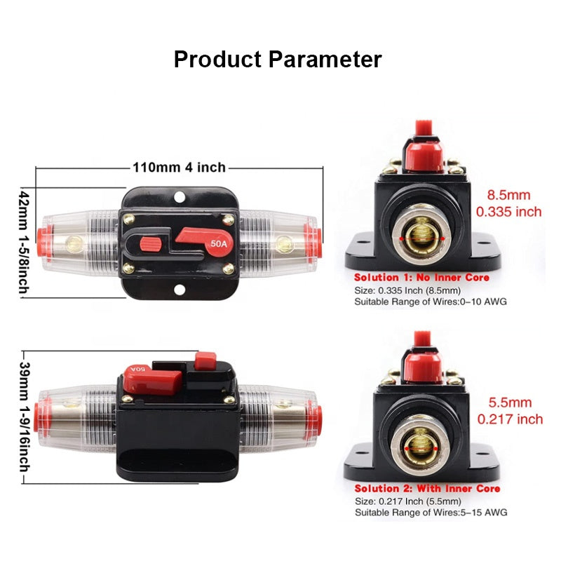 12V 24V 80A Fuse Holder Car Audio Inline Circuit Breakers