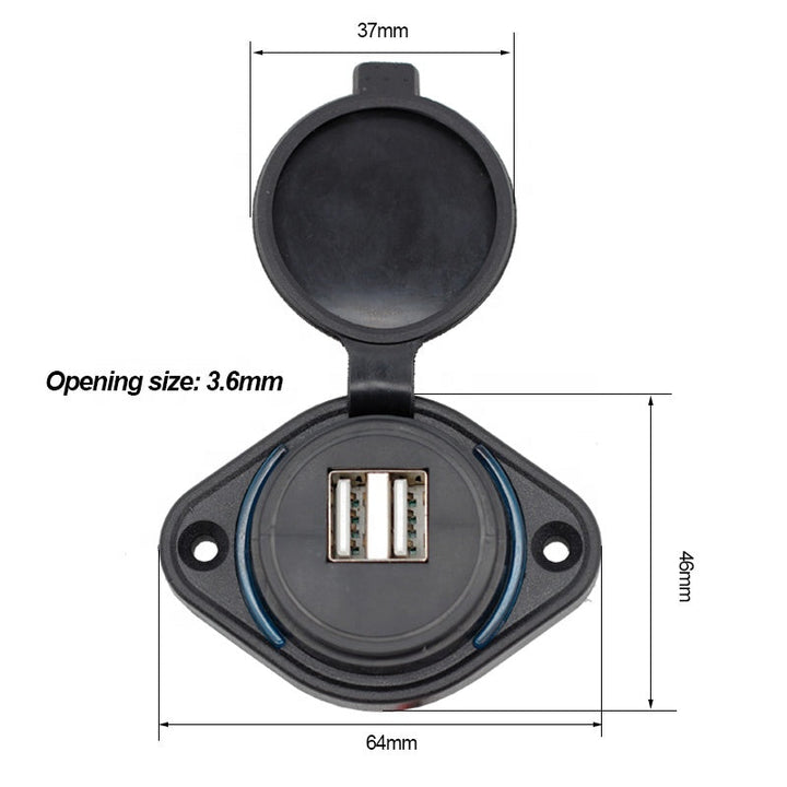 12V 24V Input 5V 2.1A and 1A Dual Output BUS USB Port Charger Socket with LED Backlight