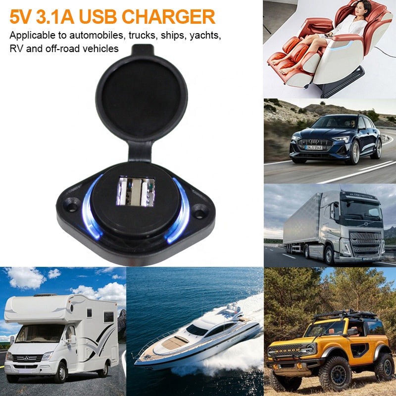 12V 24V Input 5V 2.1A and 1A Dual Output BUS USB Port Charger Socket with LED Backlight