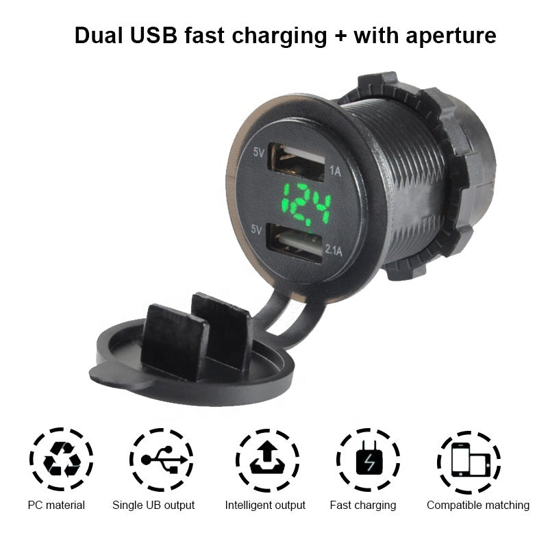 12V 3.1A Dual Car Bus Charger USB Outlet With Battery Display