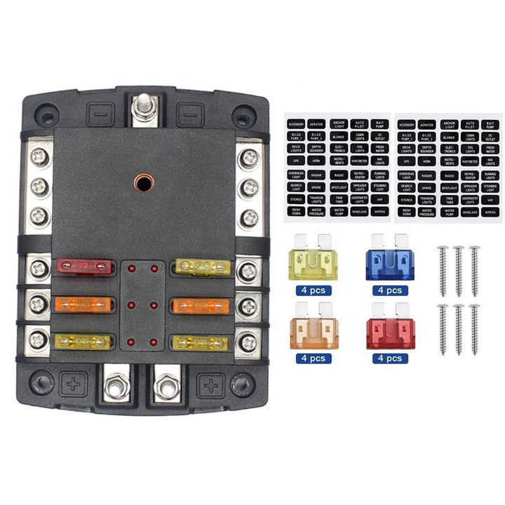 12V/24V 6 Way Auto Car Boat Marine With LED Indicator Light 6 Circuit Blade Fuse Box Holder