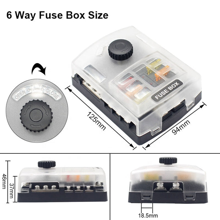 12V/24V 6 Way Auto Car Boat Marine With LED Indicator Light 6 Circuit Blade Fuse Box Holder