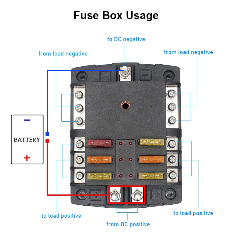 12V/24V 6 Way Auto Car Boat Marine With LED Indicator Light 6 Circuit Blade Fuse Box Holder