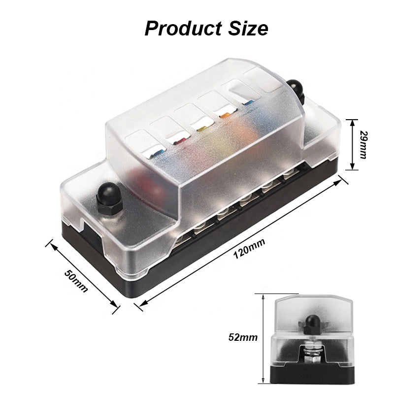 12V/24V Automotive Bus Car Truck Boat Marine RV 6 Way Fuse Box Holder Blade Fuse Block with Negative