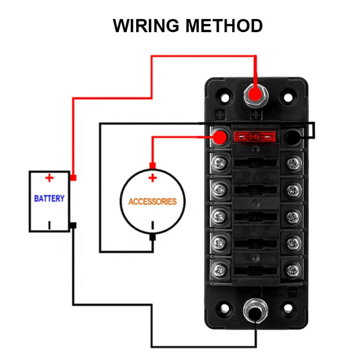 12V/24V Automotive Bus Car Truck Boat Marine RV 6 Way Fuse Box Holder Blade Fuse Block with Negative