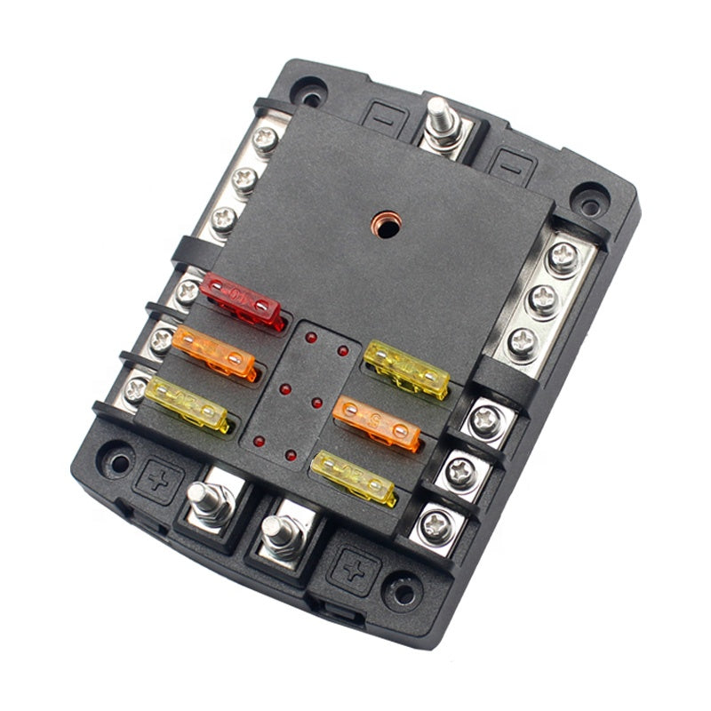 12V/24V W/Negative Bus Waterproof Cover Label Sticker Auto Car RV Marine Boat and Yacht 6 Circuit Blade Fuse Box Holder