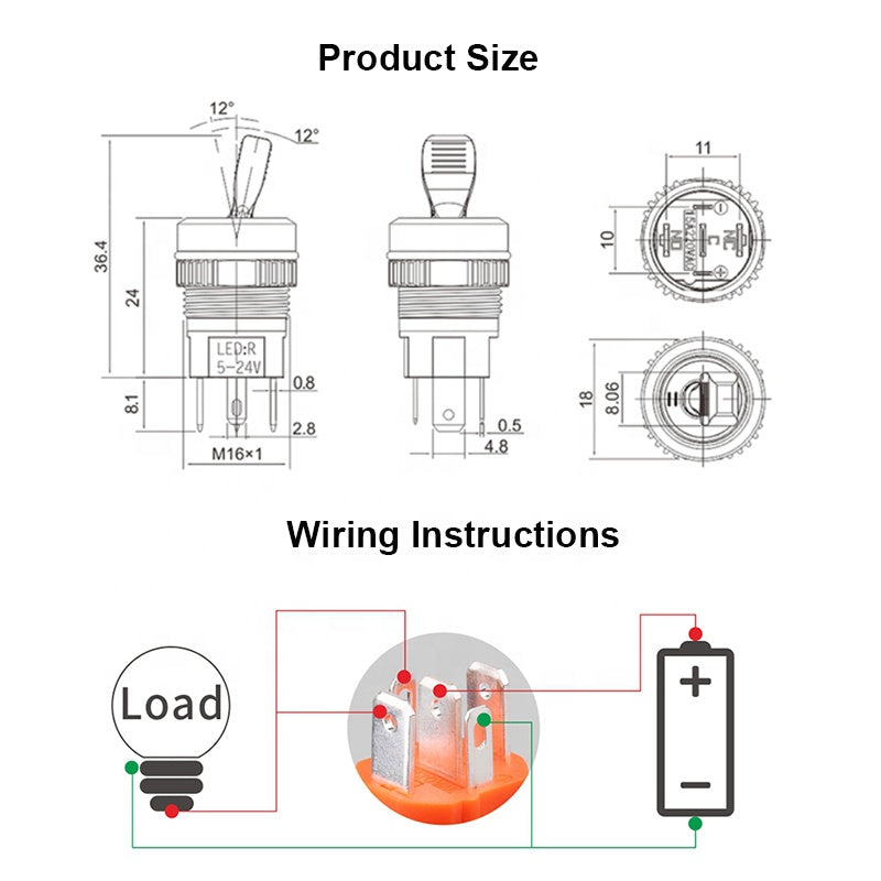 16mm waterproof high current metal button switchToggle Switch With L blue wave factory direct sales with indicator 5-24V