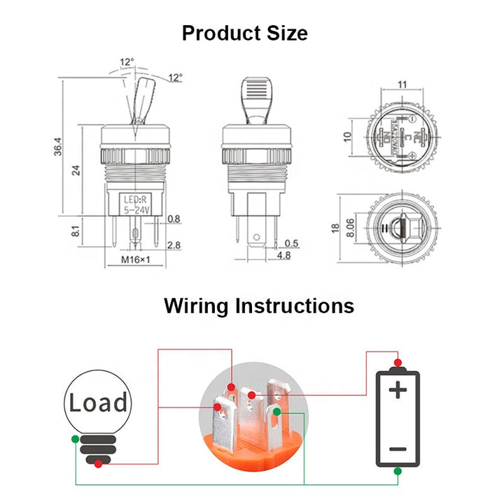 16mm waterproof high current metal button switchToggle Switch With L blue wave factory direct sales with indicator 5-24V