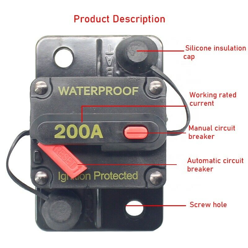 200A 12-48VDC Circuit Breaker Surface Mount Battery Overload Protector GCA-200A