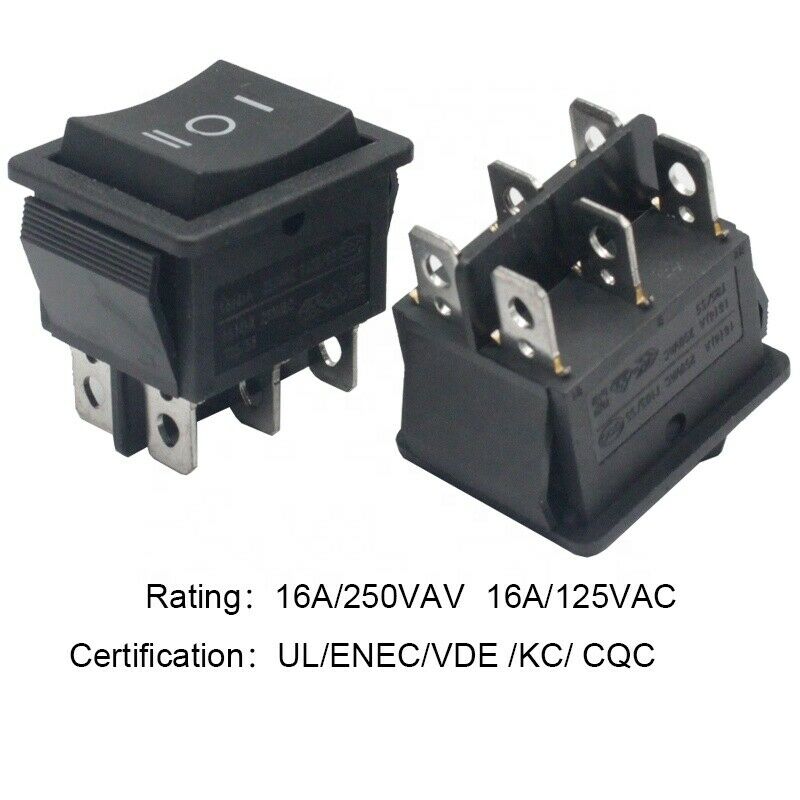 Welding Machine, Marine Rocker Switch 16A 125/250VAC On-Off DPDT 6 Pin High Current (Max Current 20A)