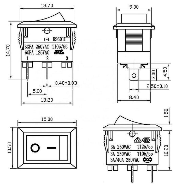 21*15mm large current16A/250V (VDE) 21A/125V(UL) push button switch square R9D8