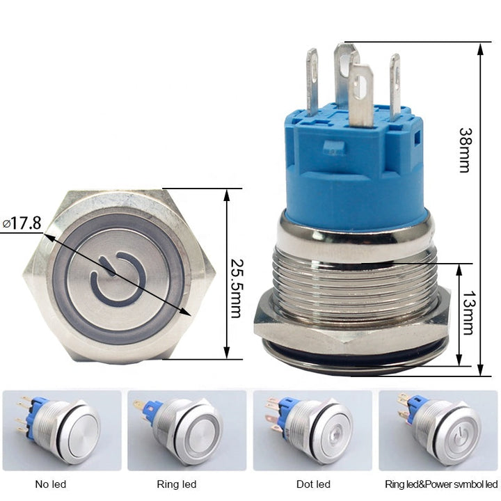 22mmwaterproof automotive LED metal push button switch