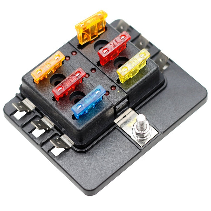 24VDC 6 Way Blade Fuse Box with LED Light Indication Cover Holder with snap in terminal