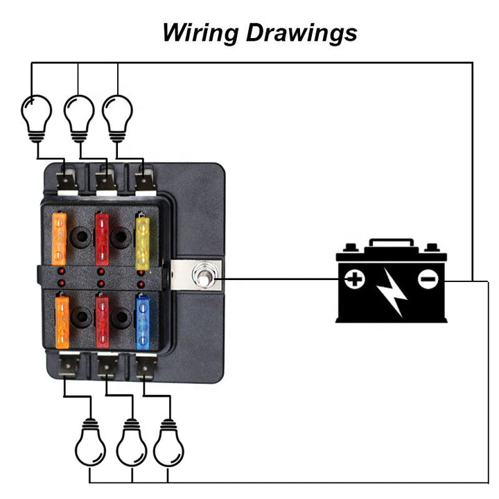 24VDC 6 Way Blade Fuse Box with LED Light Indication Cover Holder with snap in terminal