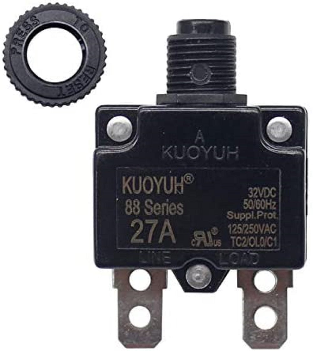 KUOYUH 27 Amp 88 Series Quick Connect Terminals Push-To-Reset Thermal Circuit Breaker