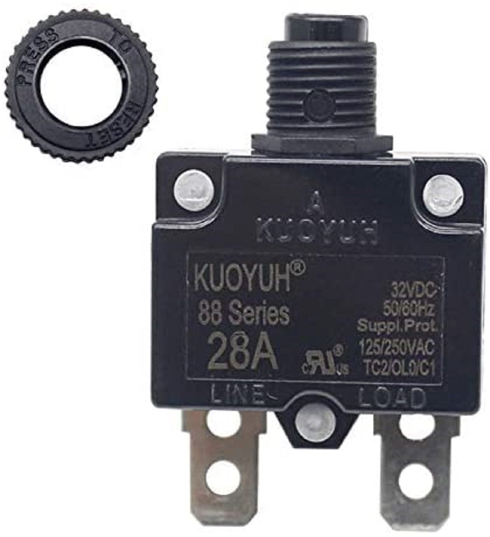 KUOYUH 28 Amp 88 Series Quick Connect Terminals Push-To-Reset Thermal Circuit Breaker