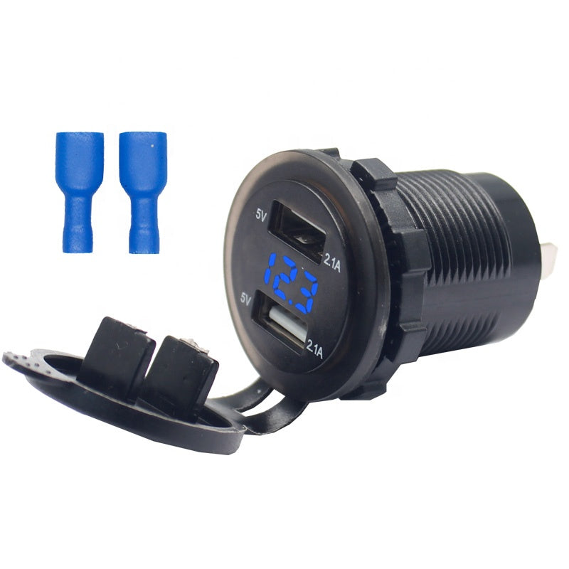 3.1A Dual Port USB Charger with Voltmeter 12-24V BLUE LED Digital Display Universal for Car Boat Motorcycle