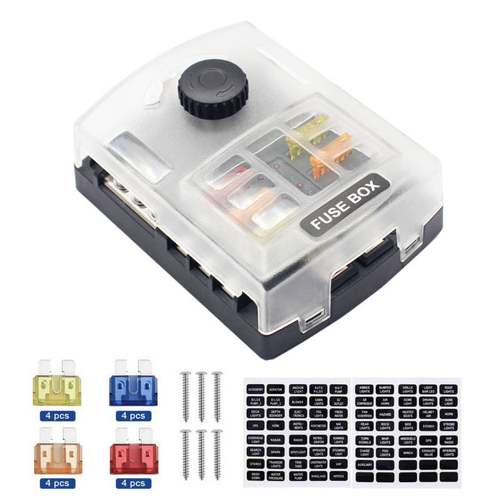 32V 6 Way Auto Car Boat Marine Blade Fuse Box Holder With LED Indicator Light