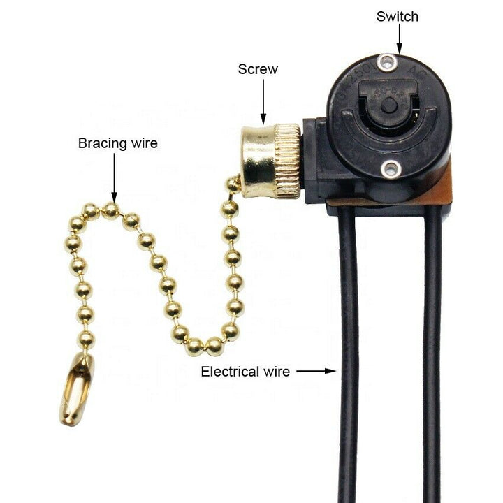 6A/125V electrical zipper pull chain cord switch ZE-109 (3-Pack)