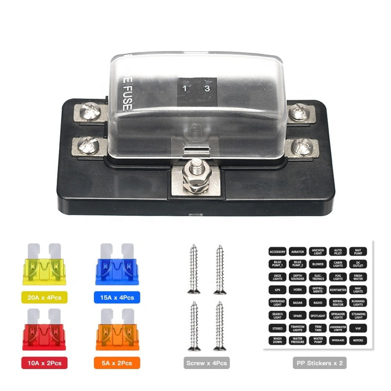 4-Way Blade Fuse Box Standard Circuit Fuse Holder Box Block DC 12-32V with Waterproof Protection Cover