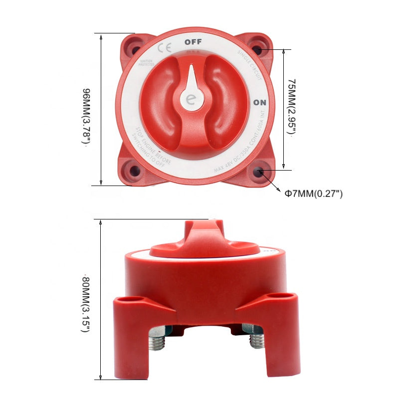 4 Position 32V 350 Amp E-Series Waterproof Ignition Protected Marine Boat Dual Battery Isolator Switches White or Red