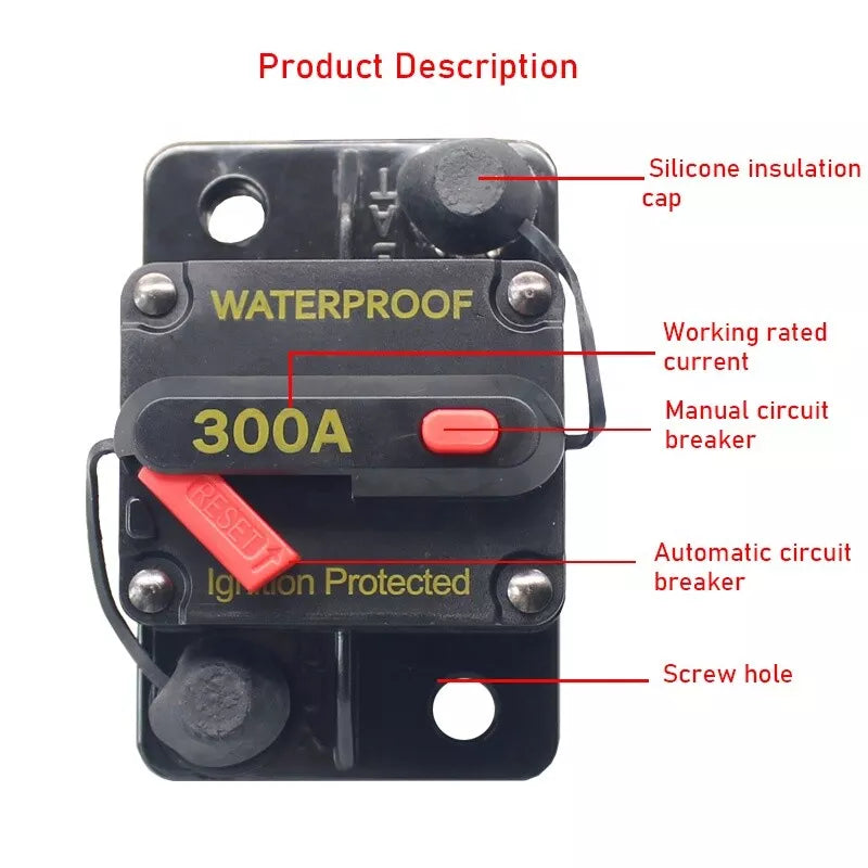 Ignition Protected Circuit Breaker 300A for Boat Trolling with Manual Reset, Surface Mount, Waterproof,12V- 48VDC