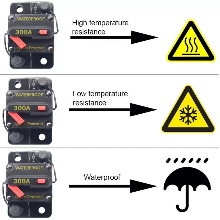 Ignition Protected Circuit Breaker 300A for Boat Trolling with Manual Reset, Surface Mount, Waterproof,12V- 48VDC