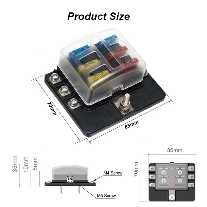 6-Way 32V Fuse Box Car Blade Holder Modified Terminal LED Warning Light Block Fuse