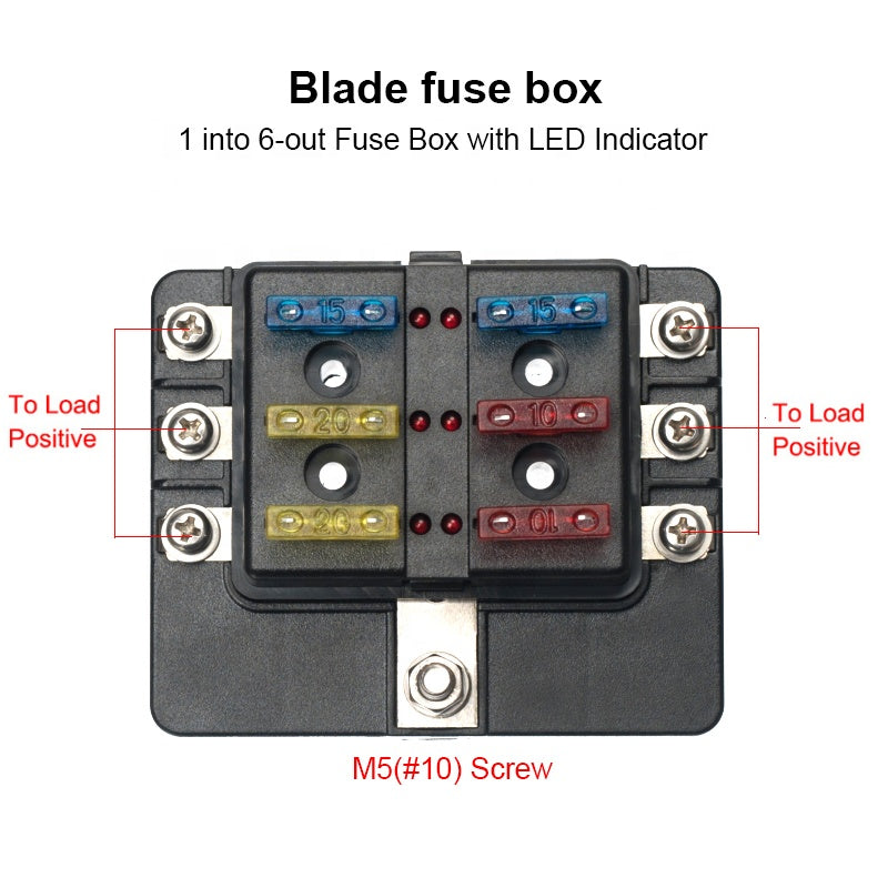 6-Way 32V Fuse Box Car Blade Holder Modified Terminal LED Warning Light Block Fuse