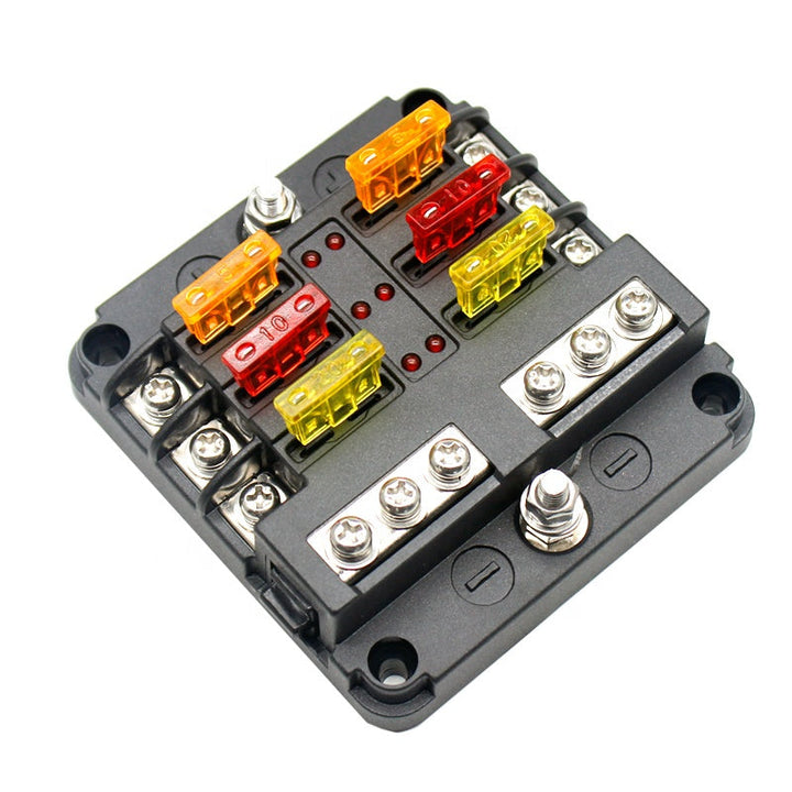 6-Way Fuse Block with LED Warning Indicator 6 Circuits Negative Bus Fuse Box for Car Boat Marine RV Truck