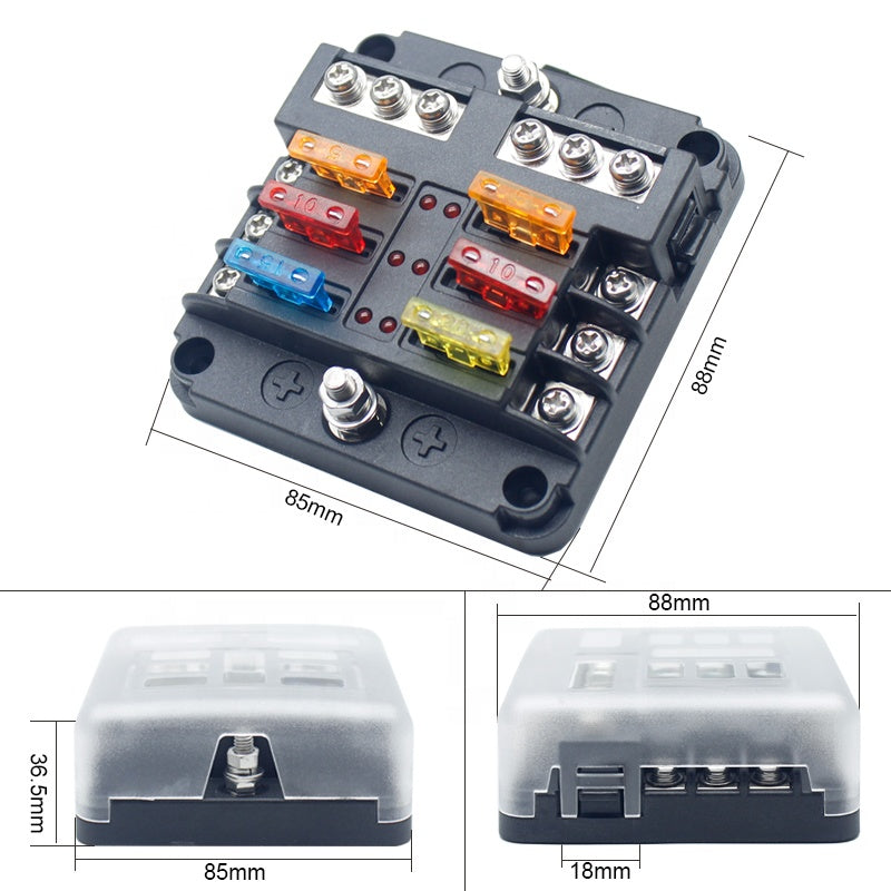 6-Way Fuse Block with LED Warning Indicator 6 Circuits Negative Bus Fuse Box for Car Boat Marine RV Truck