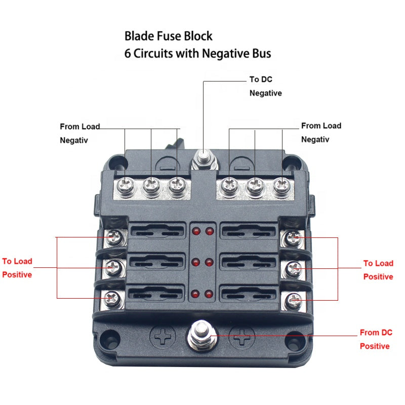 6-Way Fuse Block with LED Warning Indicator 6 Circuits Negative Bus Fuse Box for Car Boat Marine RV Truck