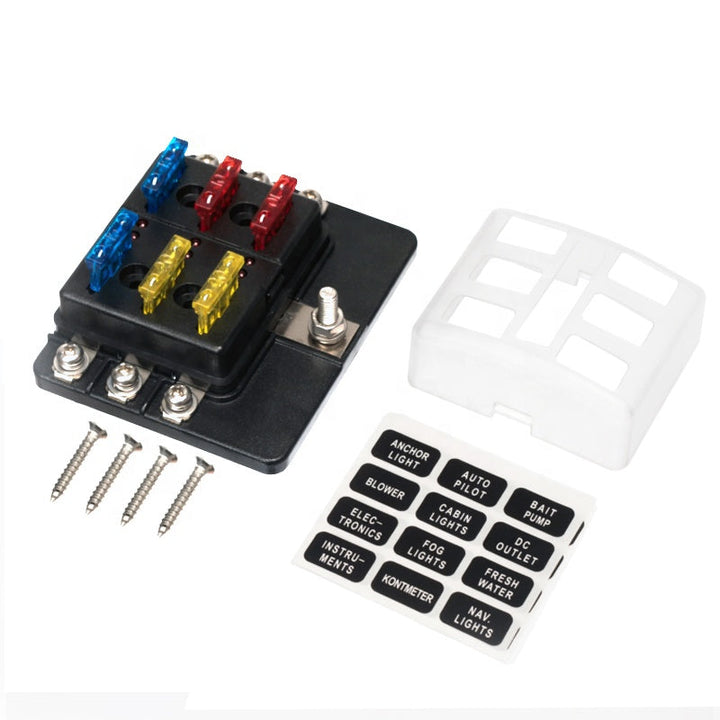 6 Way 12V Terminals Circuit bus Blade Fuse Holder For Car