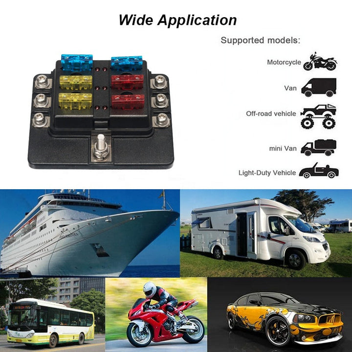 6 Way 12V Terminals Circuit bus Blade Fuse Holder For Car