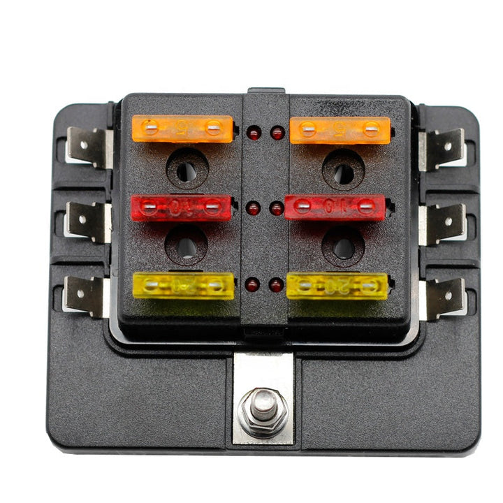 6 Way Blade Fuse Box with LED Light Indication Cover Holder Car Boat Standard Circuit Fuse Holder Box Block