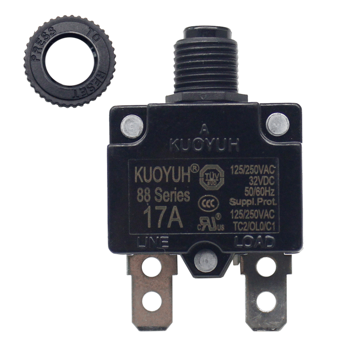 KUOYUH 17 Amp 88 Series Quick Connect Terminals Push-To-Reset Thermal Circuit Breaker